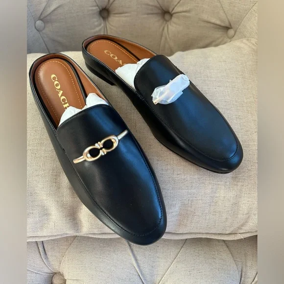 Coach black leather/gold buckle Sienna Leather Slide, size 7 - Picture 1 of 5